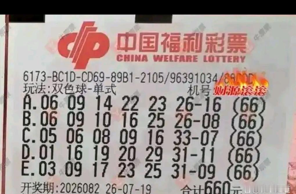 彩友晒出这张独特风格票，细看号码能发现不少呼应的数字，06、09、16、26这些