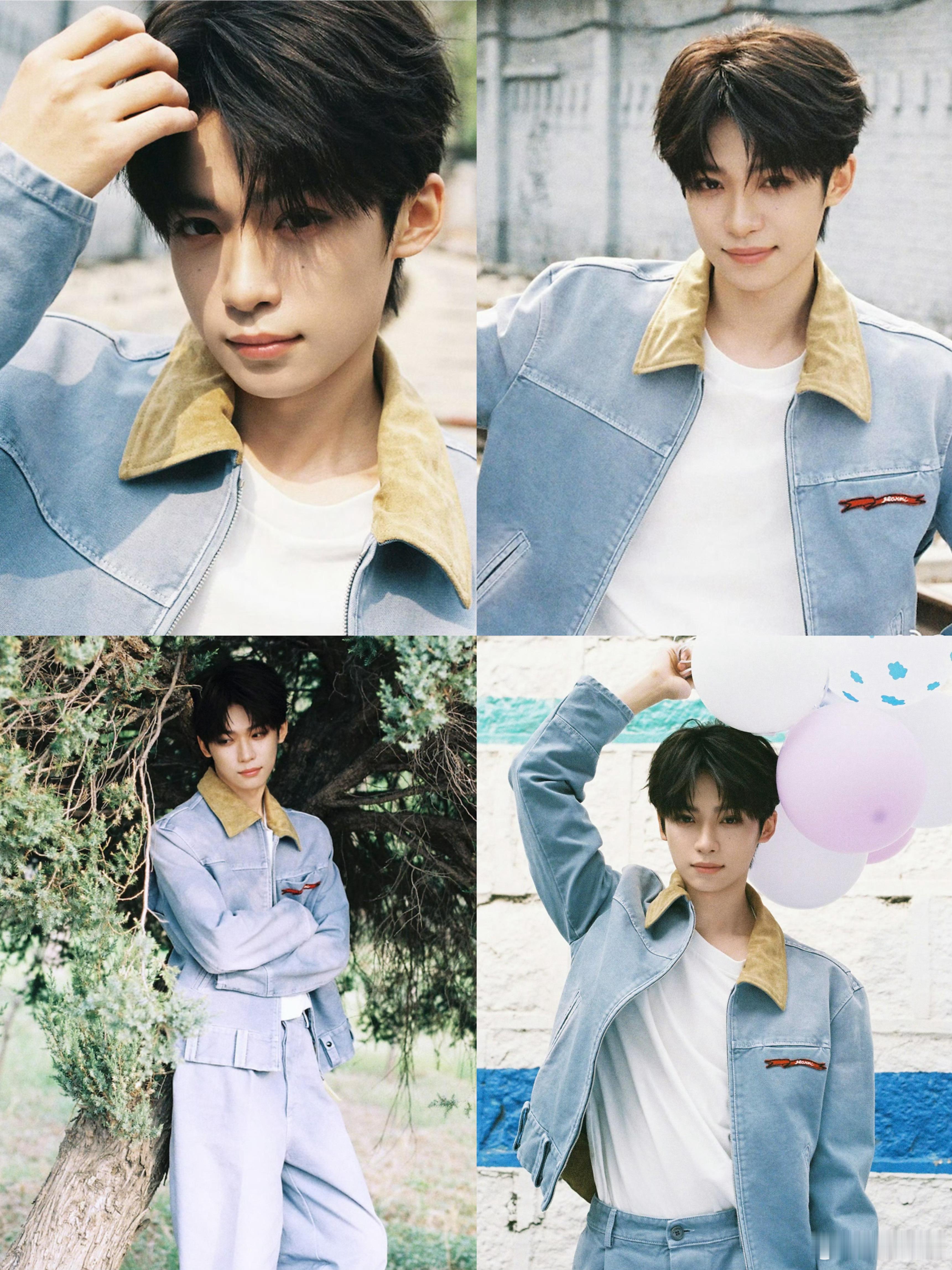 是谁被梓渝春日营业惊艳到！抓住春天的尾巴，牛仔外套清爽又少年，眼神温柔有故事，一