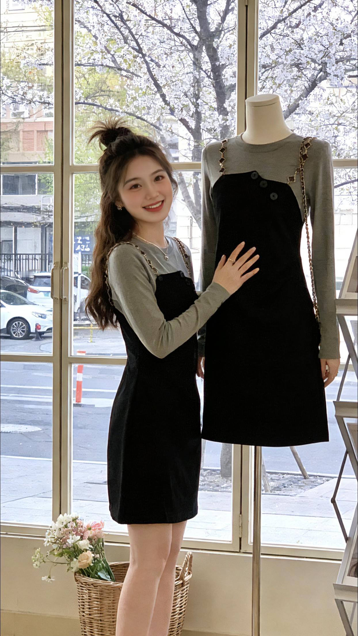 微胖姐妹找对裙子真的太加分了！这款假两件连衣裙，自带收腰藏肉的版型，对腰腹肉肉和