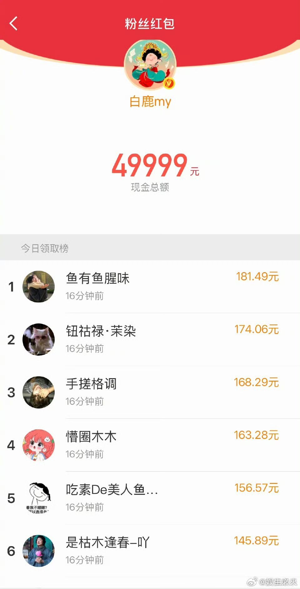 白鹿10万红包 超大方的 ，一口气发了十万红包🧧，你有抢到吗🙋 白鹿
