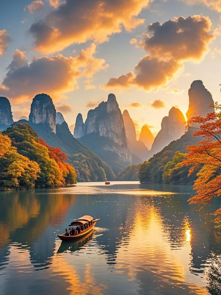 张家界中索溪峪，夕阳西下韵无穷，斑斓秋叶伴幽桂，湖光山色醉秋风。高山美景秋之韵 