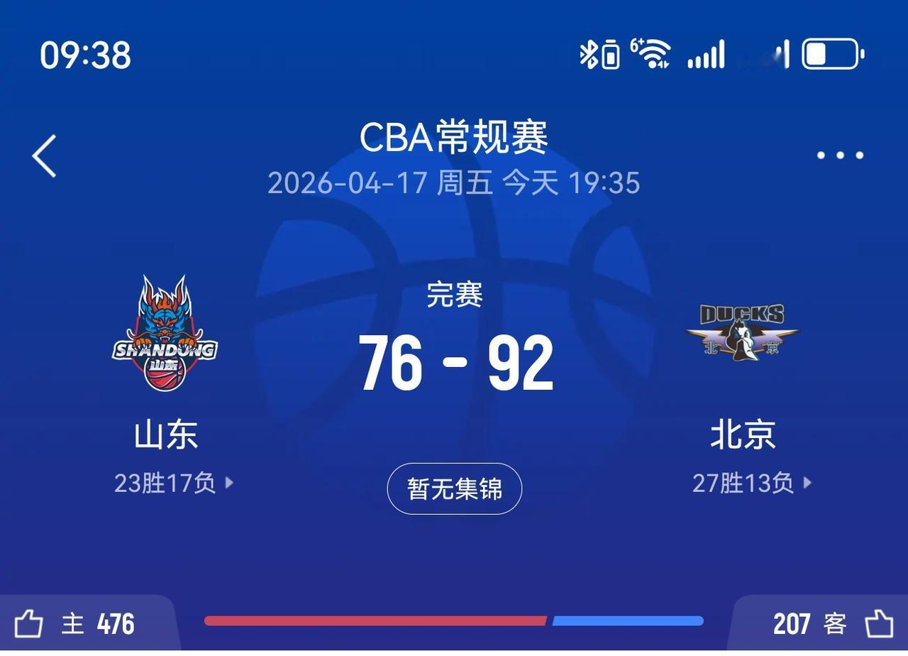 作为山东的球迷你看到这两个比分会作何感想？今天都还是主场，山东高速主场耻辱的输给