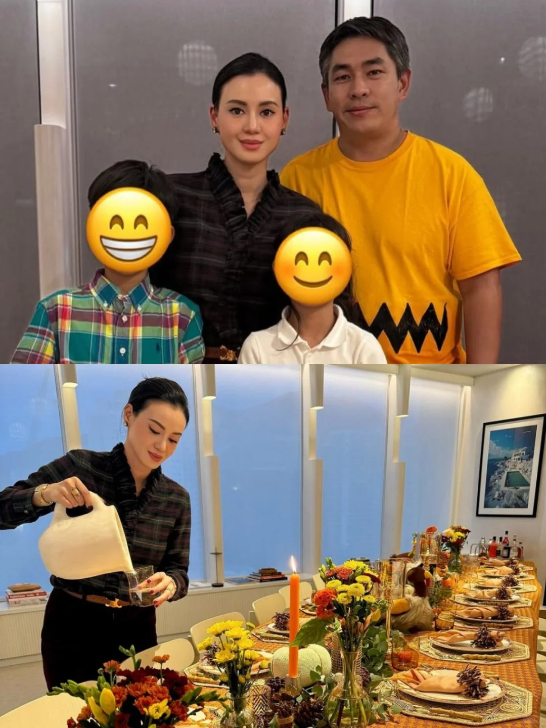 林恬儿感恩节设豪宴！老公亲自切肉招待16人