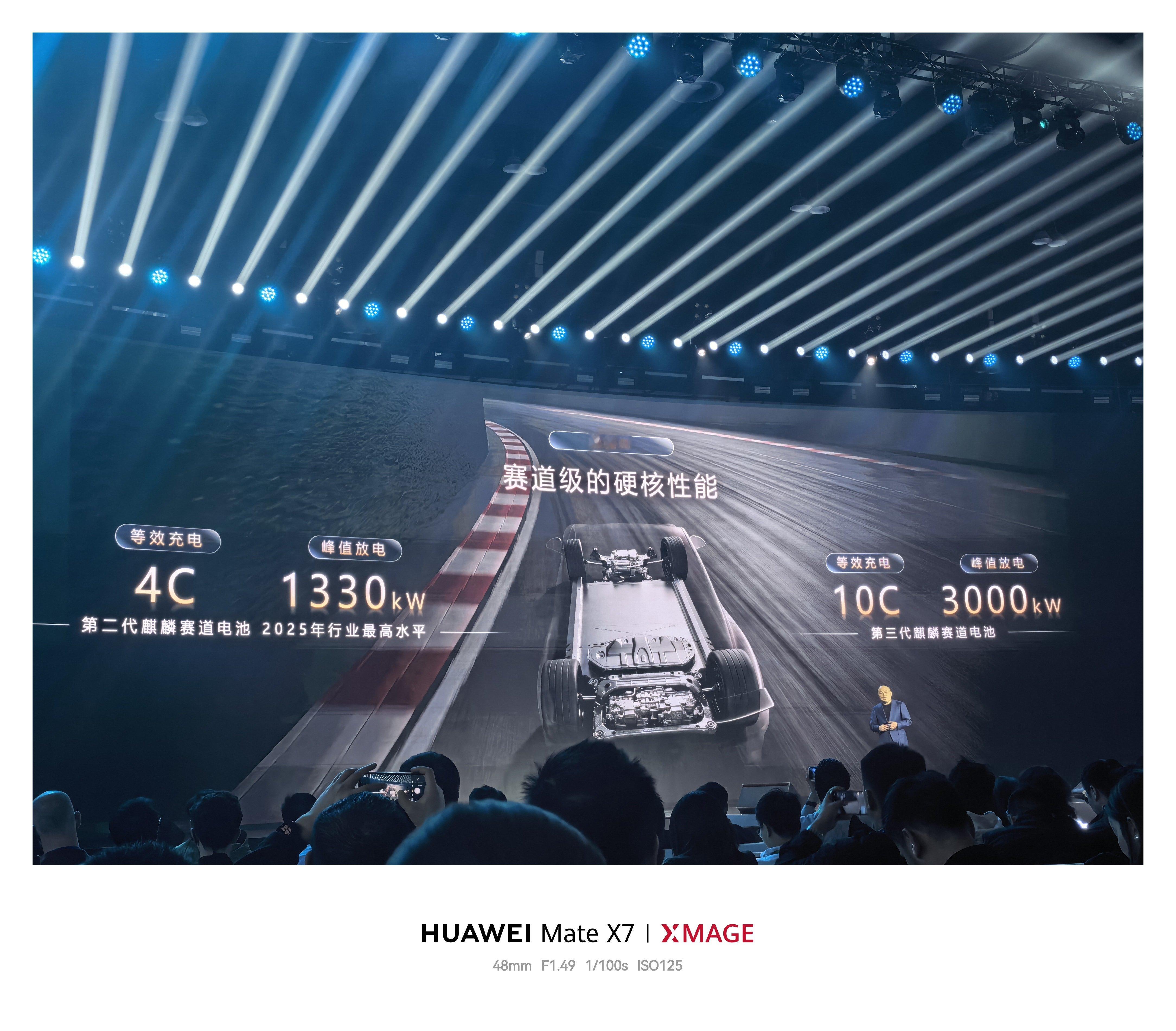 麒麟三代赛道电池比麒麟二代提升了一倍还多，首发了热电分离技术，让电池更安全，跑赛