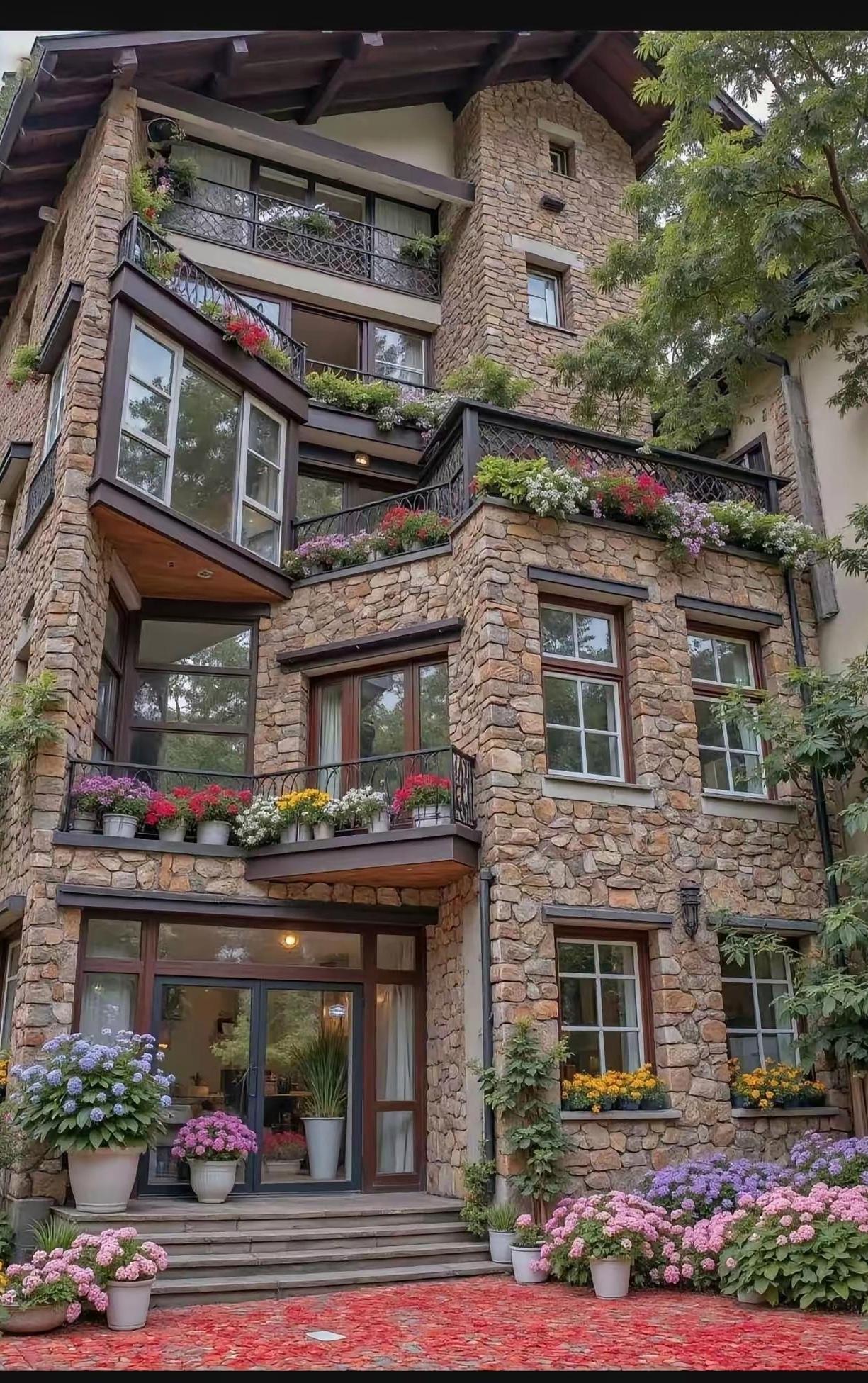 谁看了不心动！这算不算自建房的天花板？
 
整栋房子用原石搭建，复古又有质感，每
