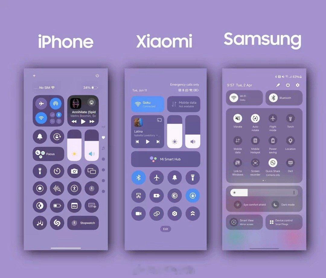 iPhone、小米、三星的控制中心你觉得谁最漂亮？是不是因为不用三星的缘故，总感