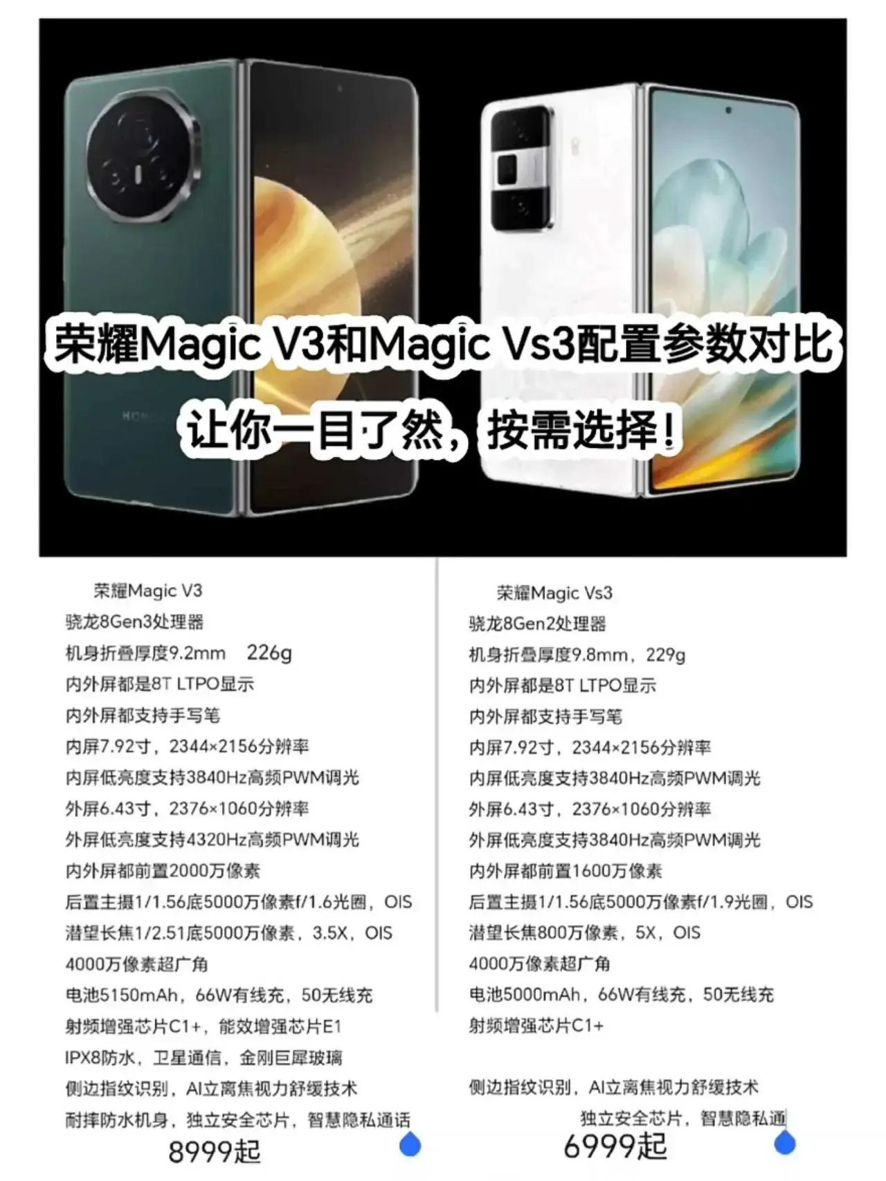 荣耀Magic V3与Magic Vs3，两款折叠屏手机各有千秋哦

V3搭载骁