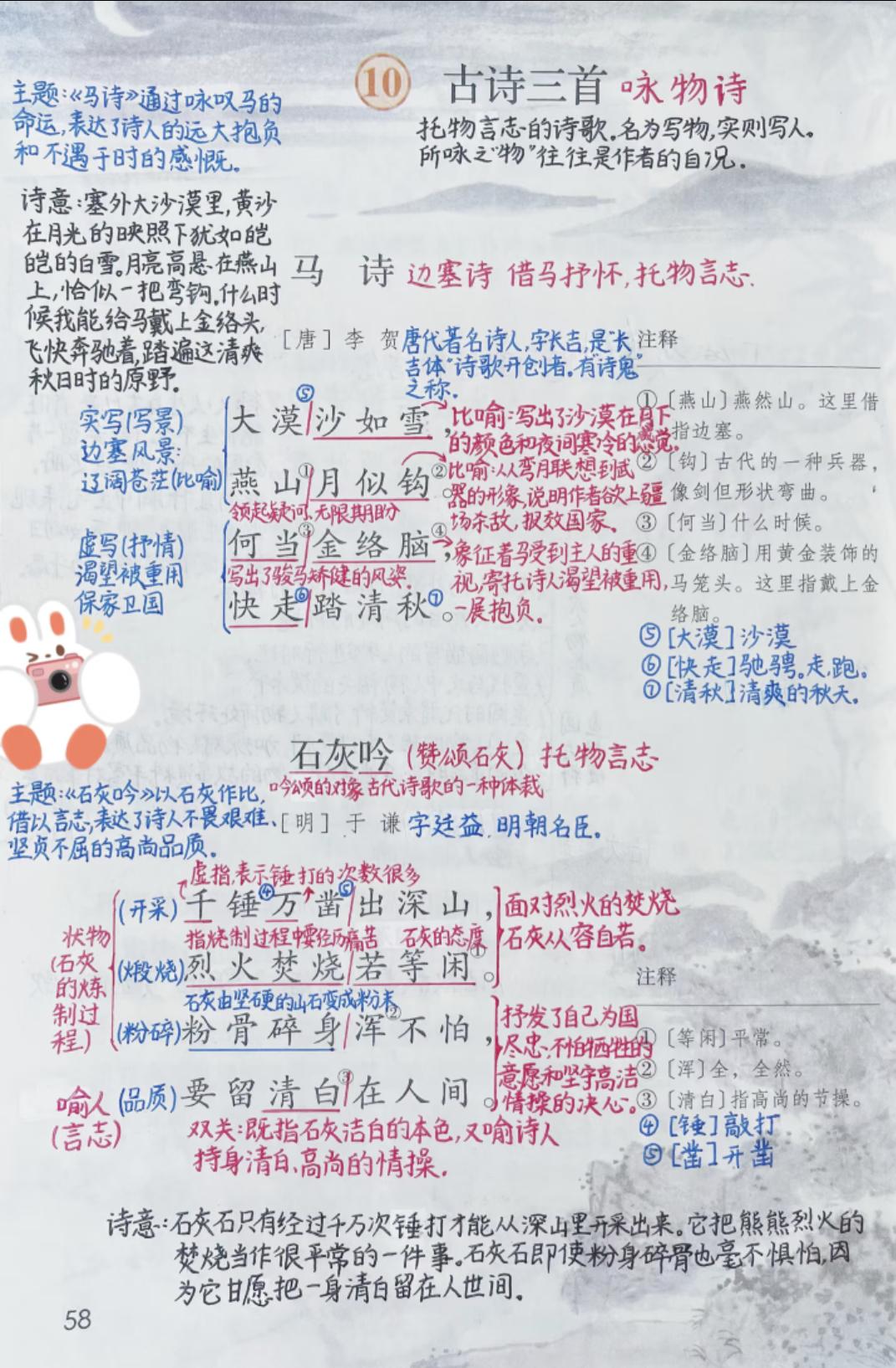 六年级下册语文，第四单元《古诗三首》《十六年前的回忆》课堂学习笔记，收藏预习复习