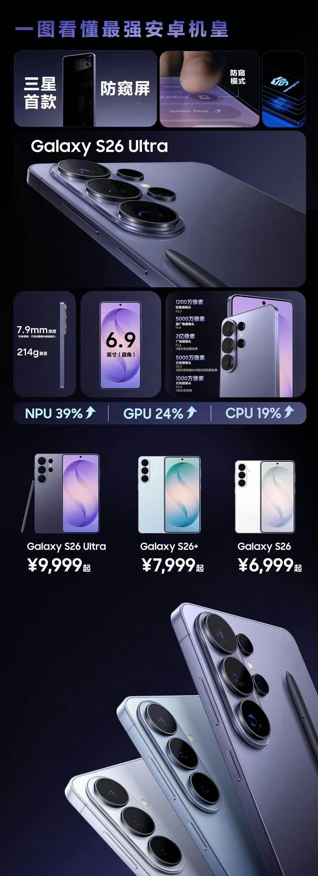 三星发布会现场直击三星 Gaxaxy S26卖6999元起，可还行