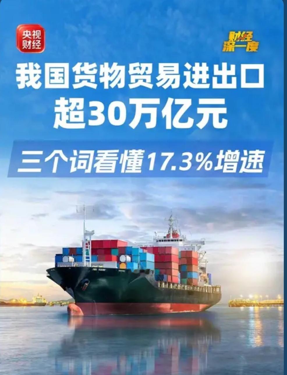 海关总署刚出的数据：今年前7个月，我国货物贸易进出口总值30.13万亿元，同比增