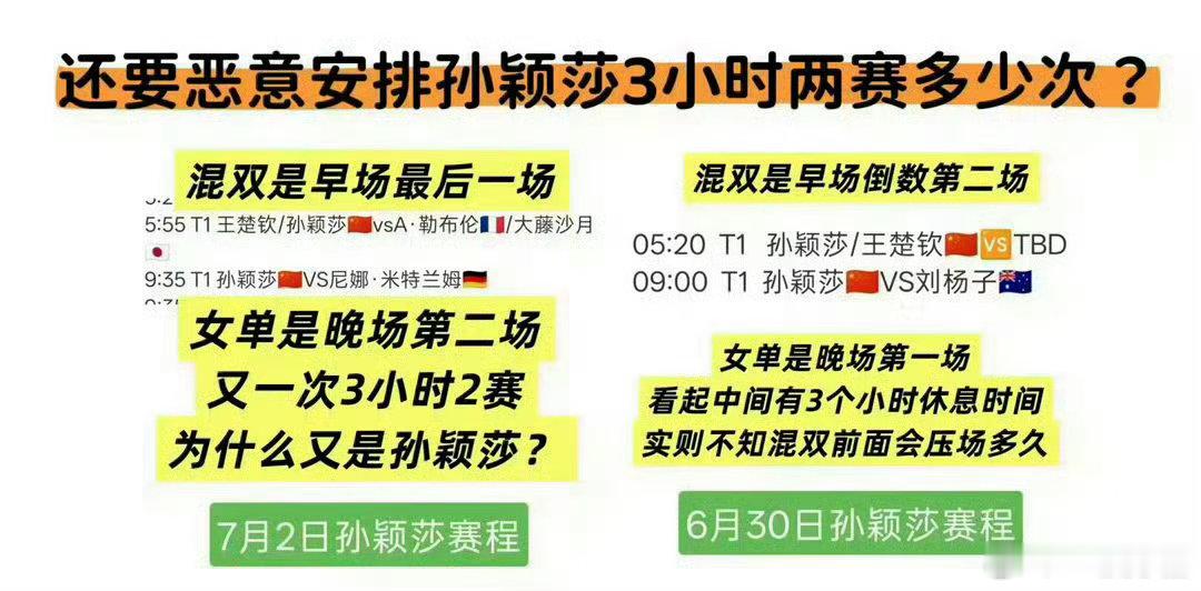 王曼昱女双4个小时后出战单打哪有这样安排赛程的啊？还没休息过来呢，就又要上场比赛