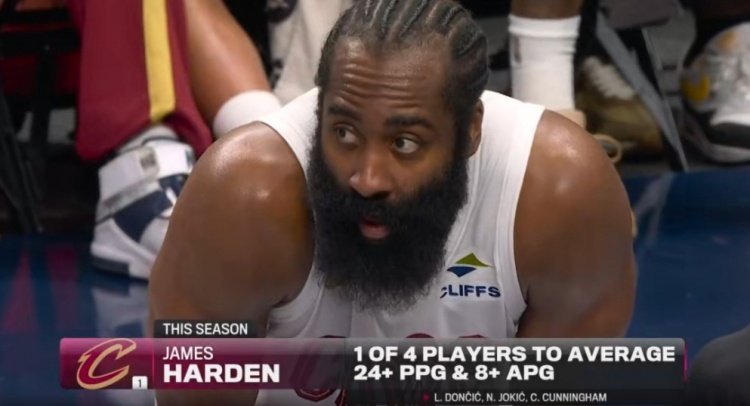 联盟只有哈登、东契奇、约基奇和坎宁安能拿到场均24+8助攻的数据！骑士vs独行侠