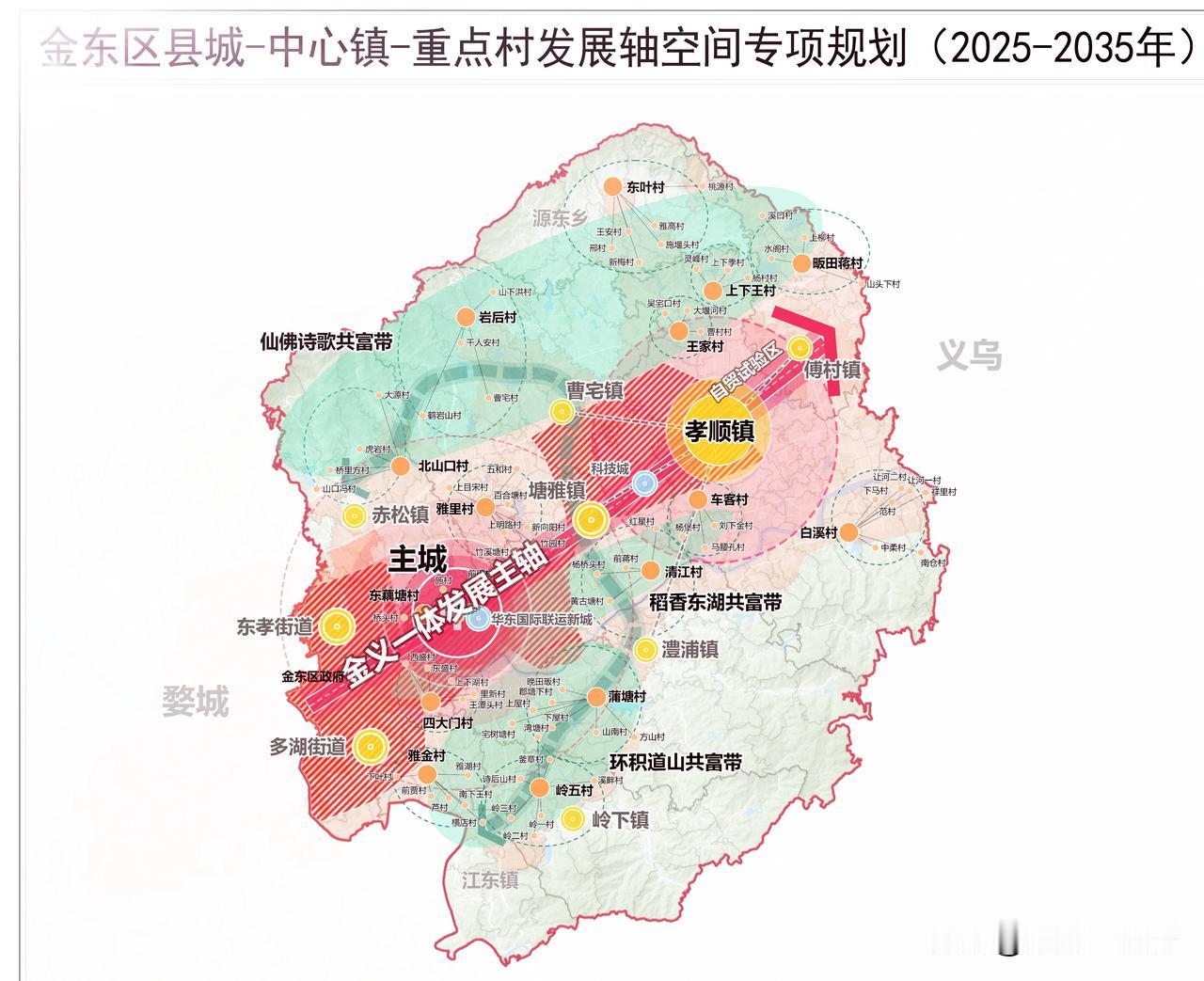 其实金义新区的主城放在孝顺镇更为合适一些，既然金华城区和义乌要连城片建设，孝顺镇