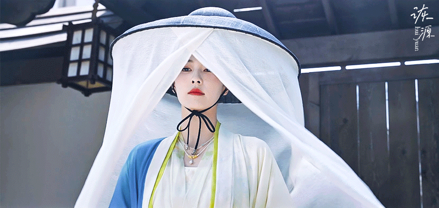 白鹿 《莫离》叶璃 / 动图▷EP13-05 蓝衣（蓝绿）-开门 一个美丽帷帽镜