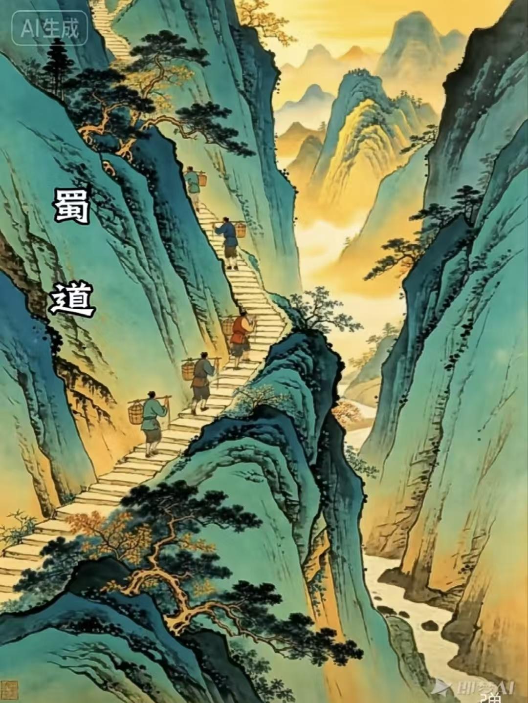 塞鸿秋·蜀道
苍崖峻栈浮云绕，
奇峰仄路征人杳。
寒溪松影残阳悄，
川途万里青山