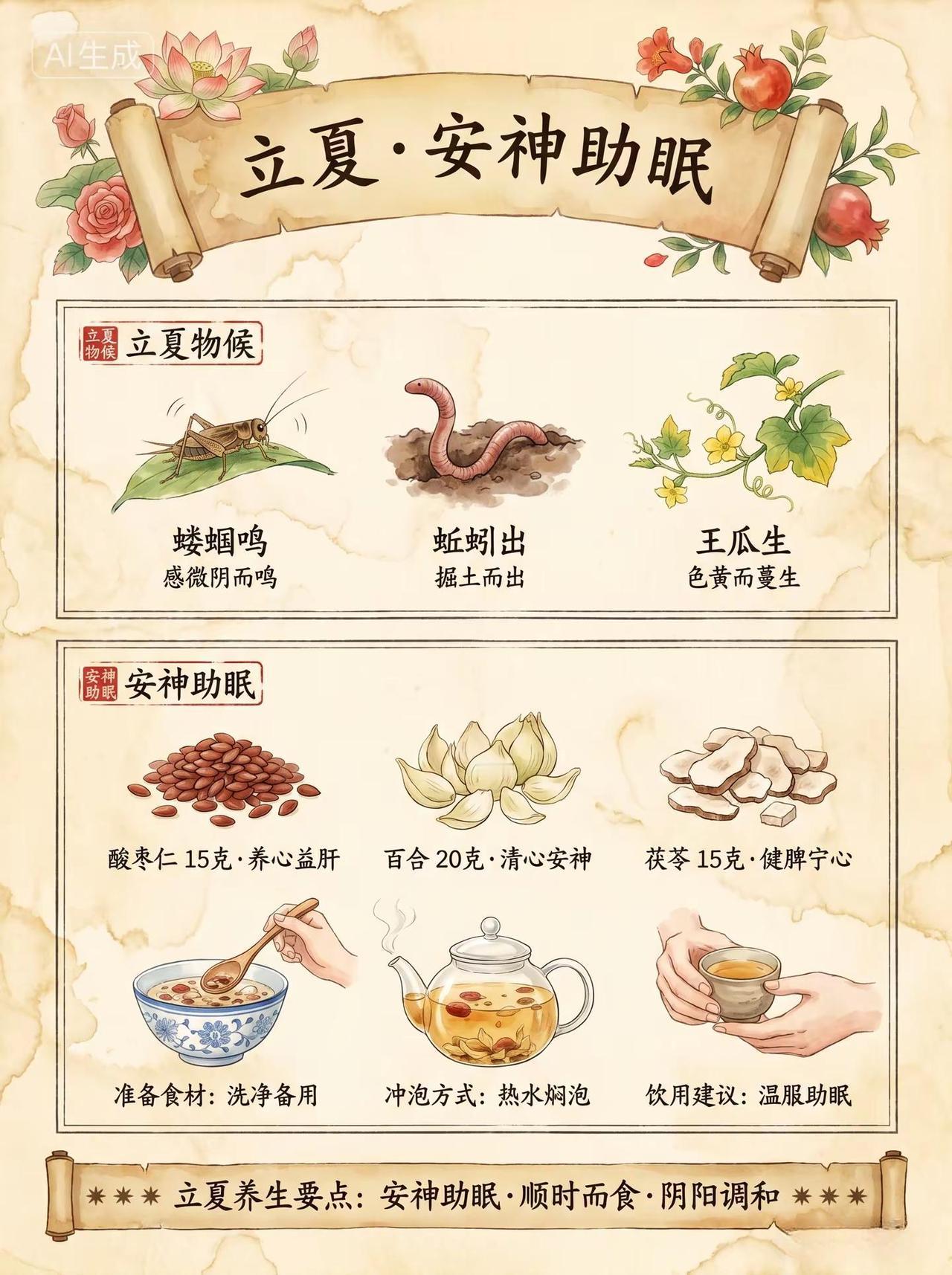 🌿立夏必看｜安神助眠不费劲儿✅。立夏至🌿 昼长夜短，失眠找上门？别慌！这组立