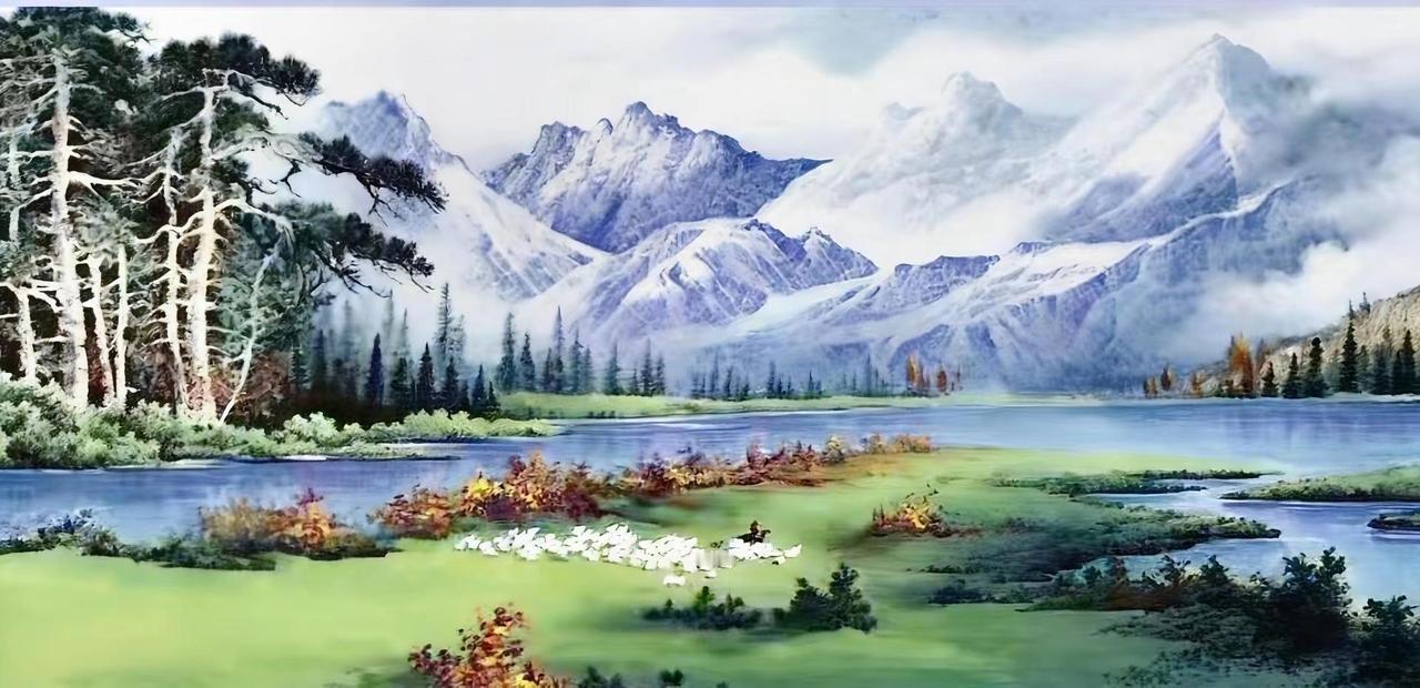 山水构图。可定制创作者中心 创作灵感 国画专业 雪域山水画