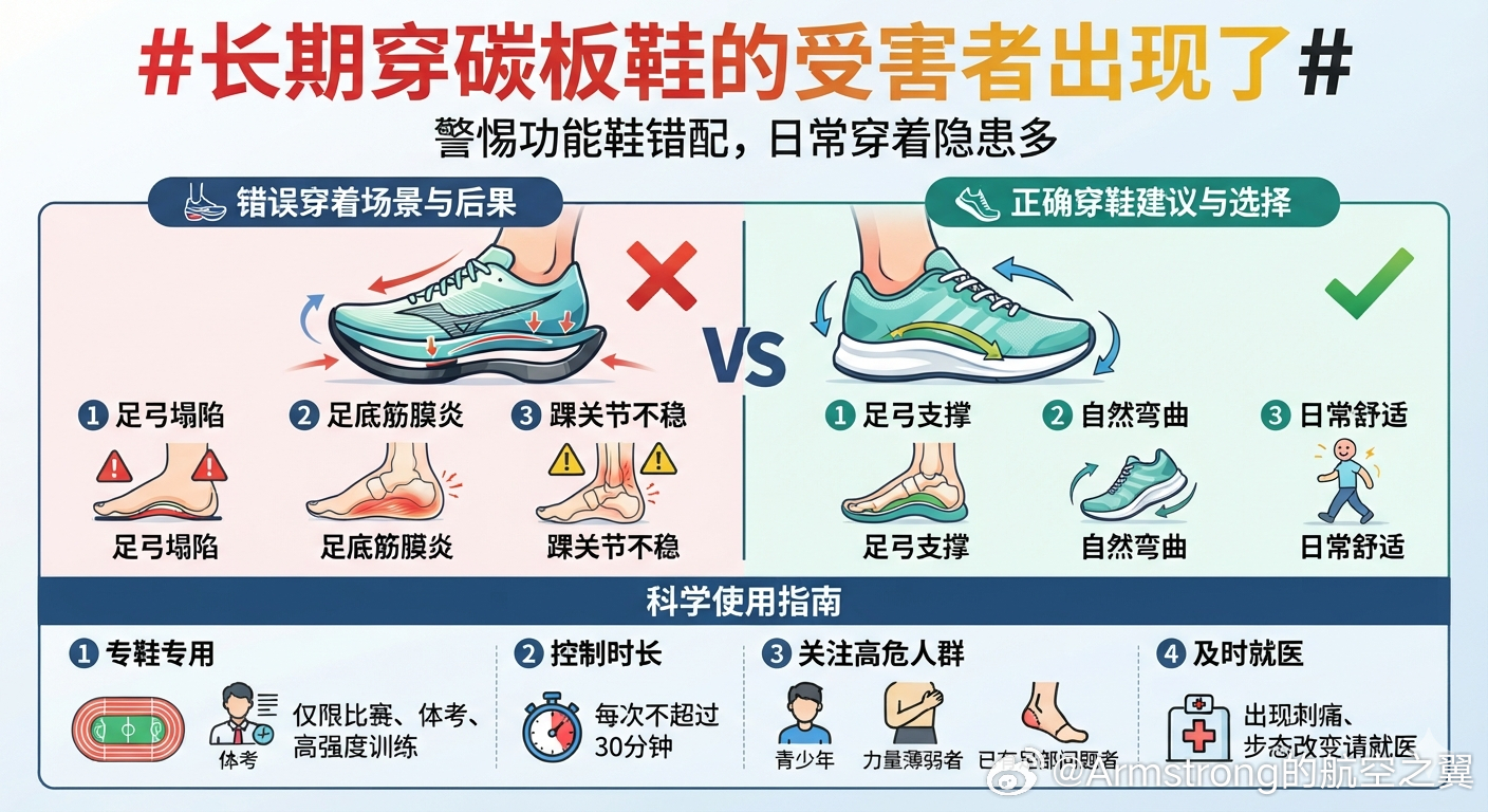 长期穿碳板鞋的受害者出现了 碳板跑鞋是专为马拉松直线竞速设计的“运动武器”，绝不