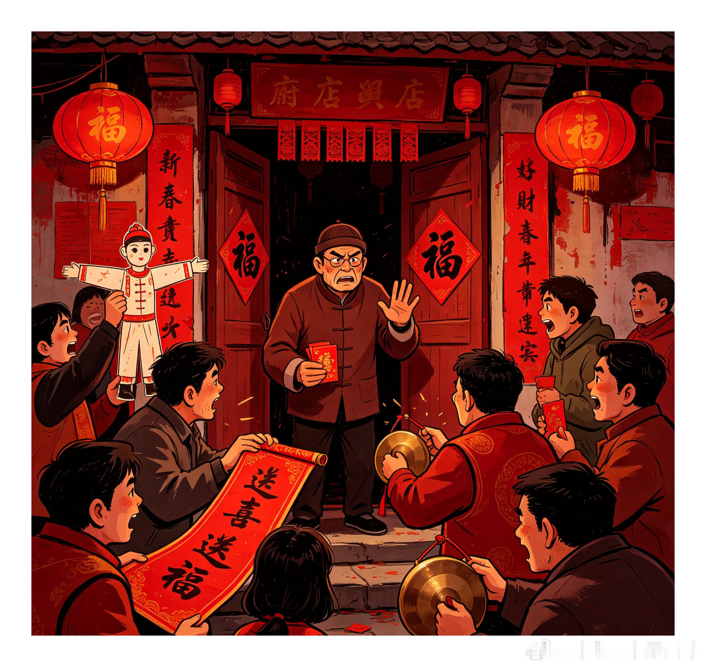 汕头 【假乞丐 商铺送福硬讨】逢年过节，乞丐团伙携带纸人、春联上门“送福”，假意