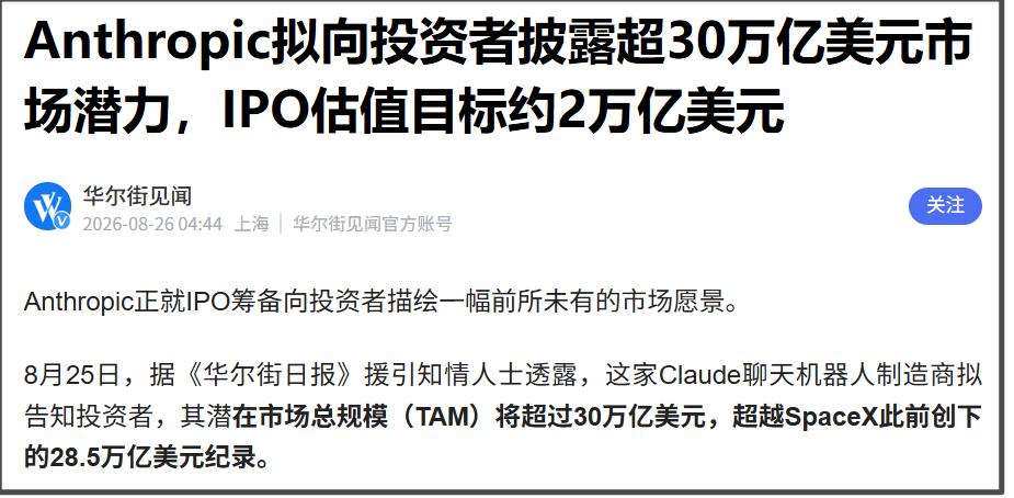8月25日，据《华尔街日报》援引知情人士透露，Claude智能体的开发公司Ant