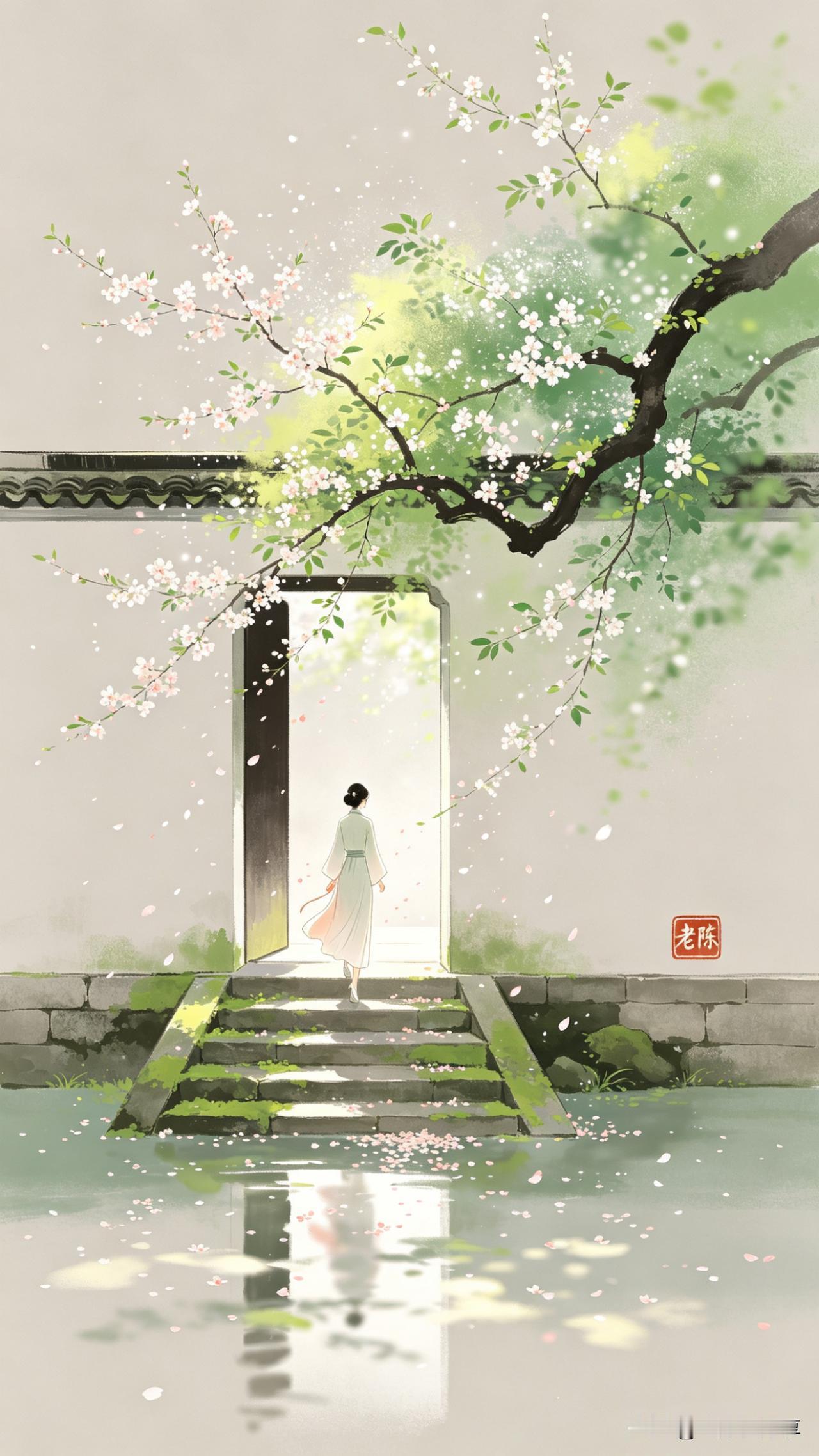 水调歌头·春庭寻梦

独步旧庭院，花影覆苍苔。
粉墙深处谁在？幽径入云来。
一树