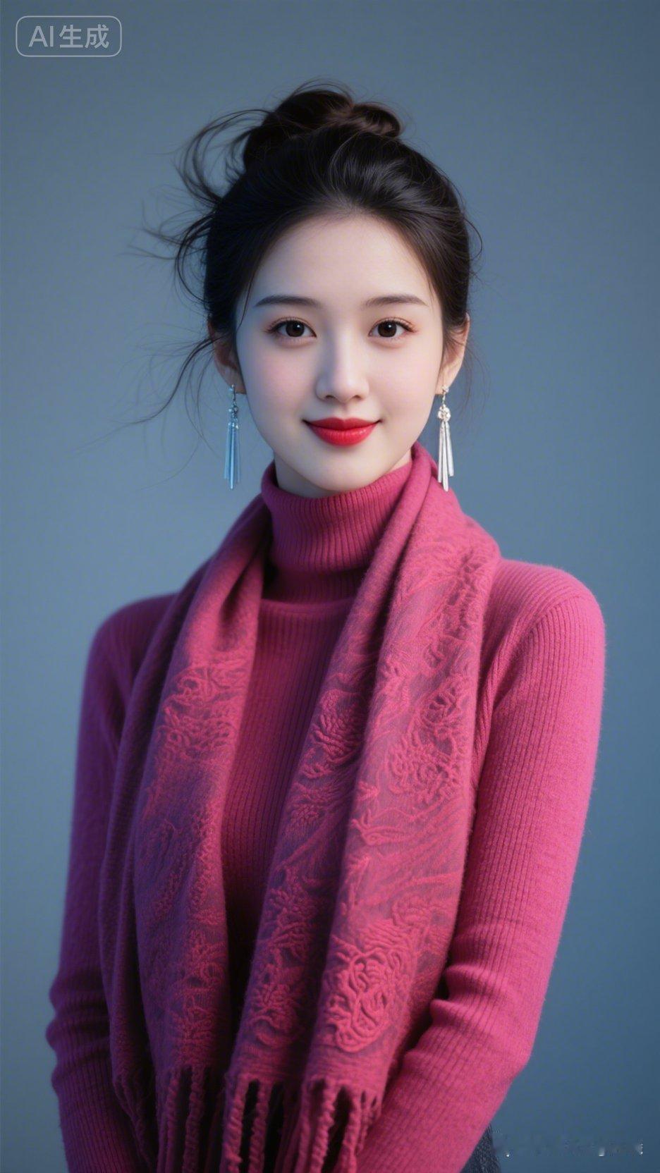 温柔粉调穿搭，甜美笑容，冬日暖阳下的优雅女神