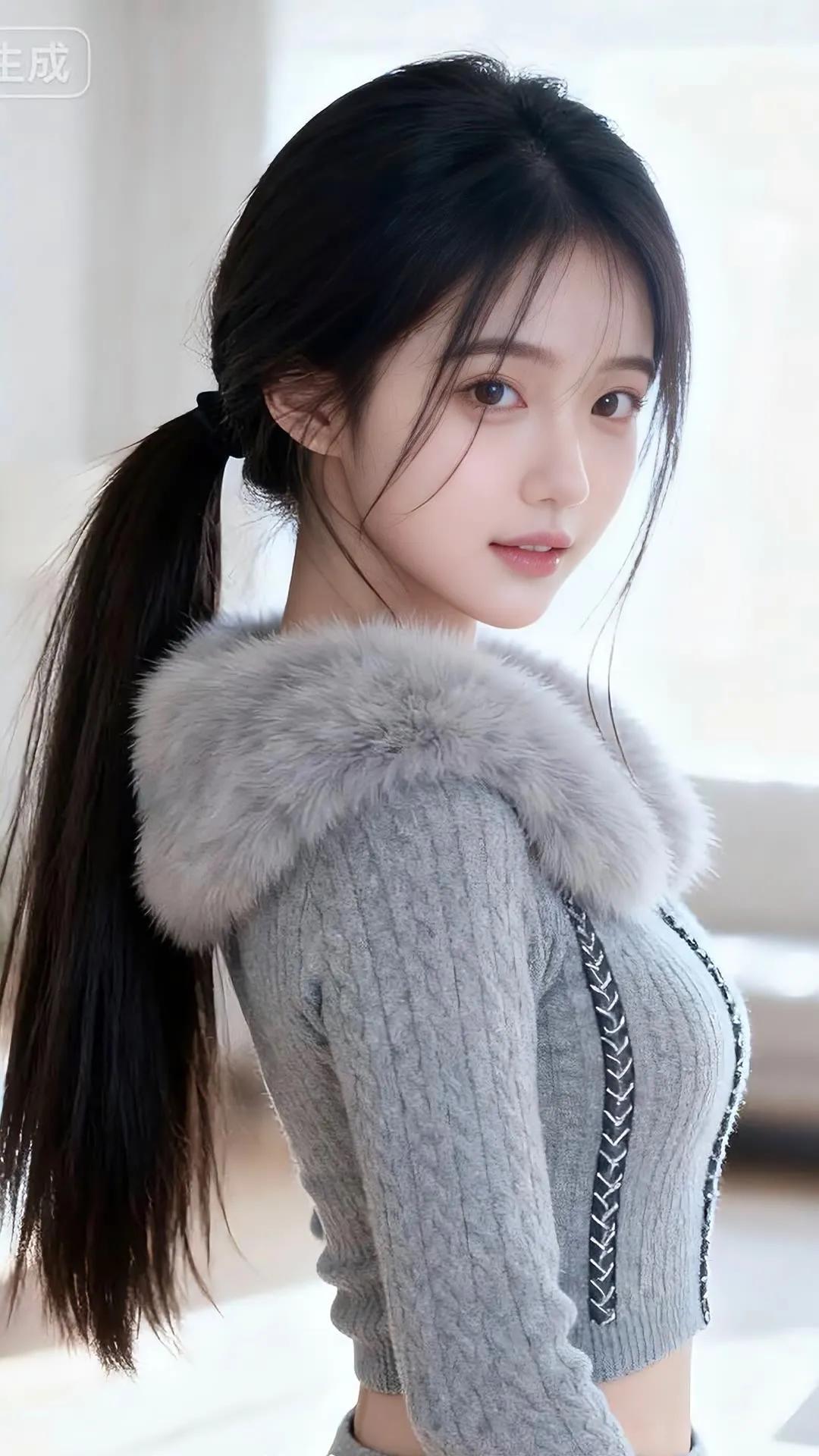 冬日穿搭指南：毛茸茸外套+高马尾，温暖又时尚！街拍 高清美女