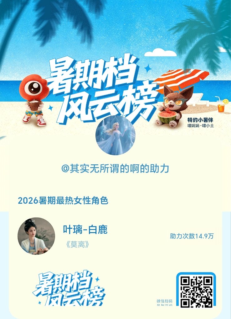 【暑期档风云榜】活动进行中，快来助力她成为今夏最热！2026暑期最热女性角色 暑