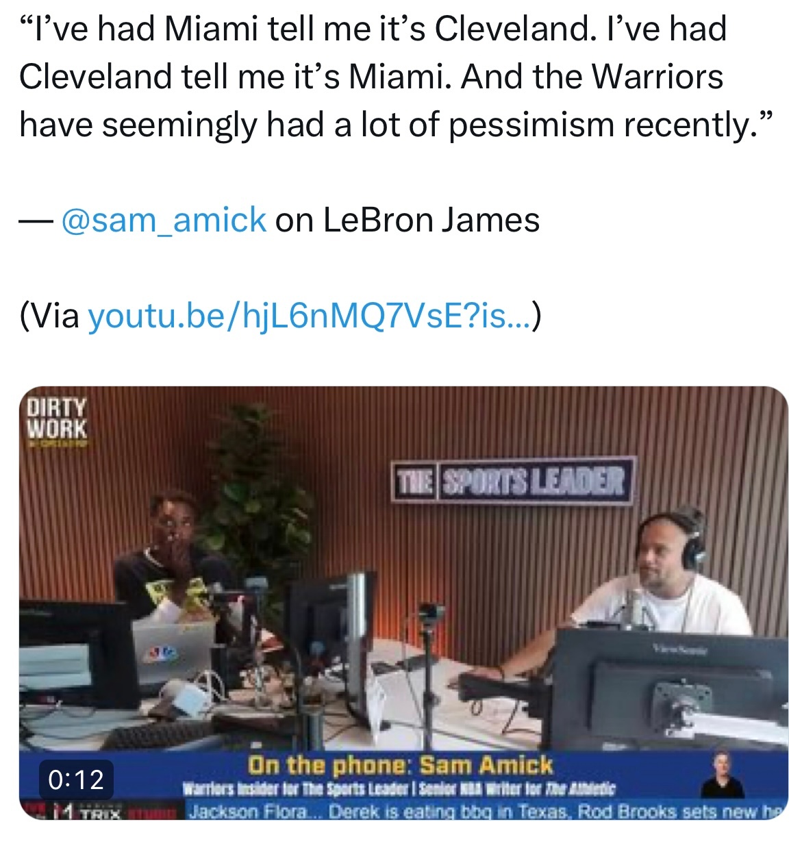 Sam Amick：“热火那边跟我说，詹姆斯会选克利夫兰；克利夫兰那边又跟我说，