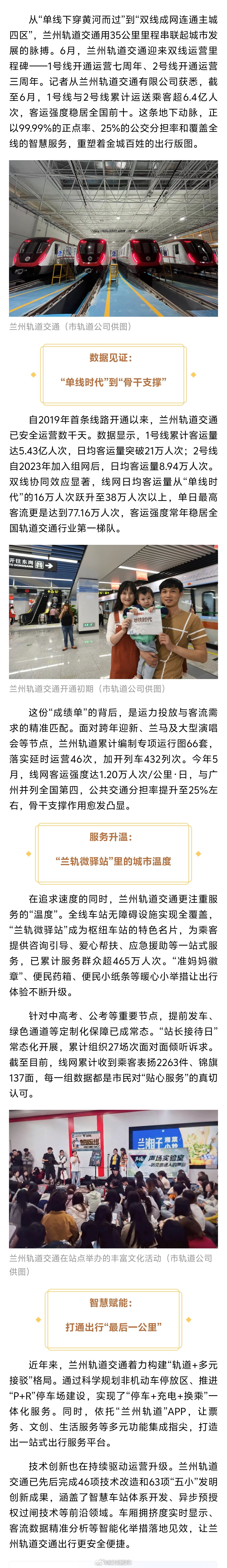 兰州地铁客运强度稳居全国前十【6.4亿人次！正点率99.99%！客运强度全国前十