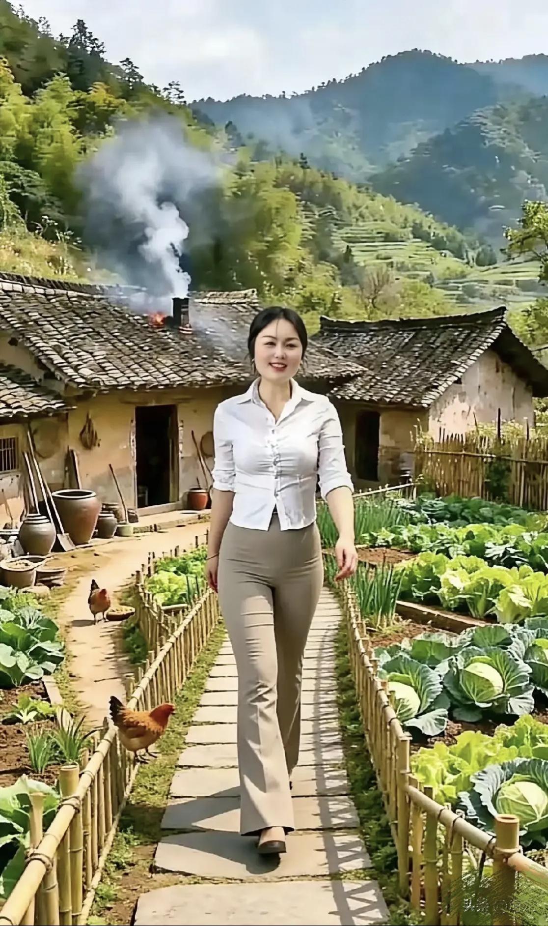 踩着石板路慢慢走，身边是绿油油的菜地，远处是层层叠叠的青山。没有车水马龙的喧嚣，