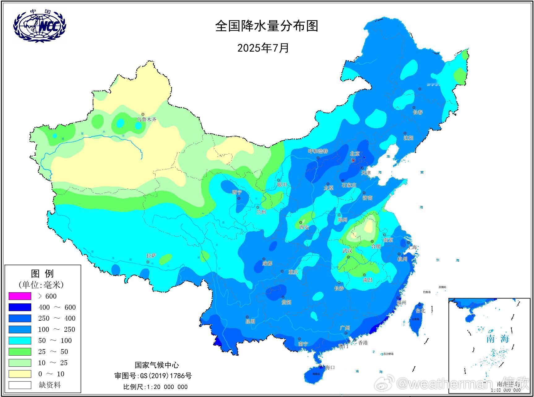 【7月降水盘点】今年7月我国降水分布多寡不均，副热带高压偏强，导致长江南北两侧降