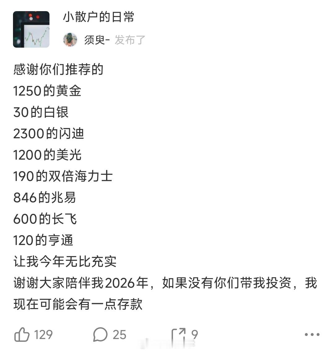 【小散户的日常】感谢你们推荐的1250的黄金30的白银2300的闪迪1200的美