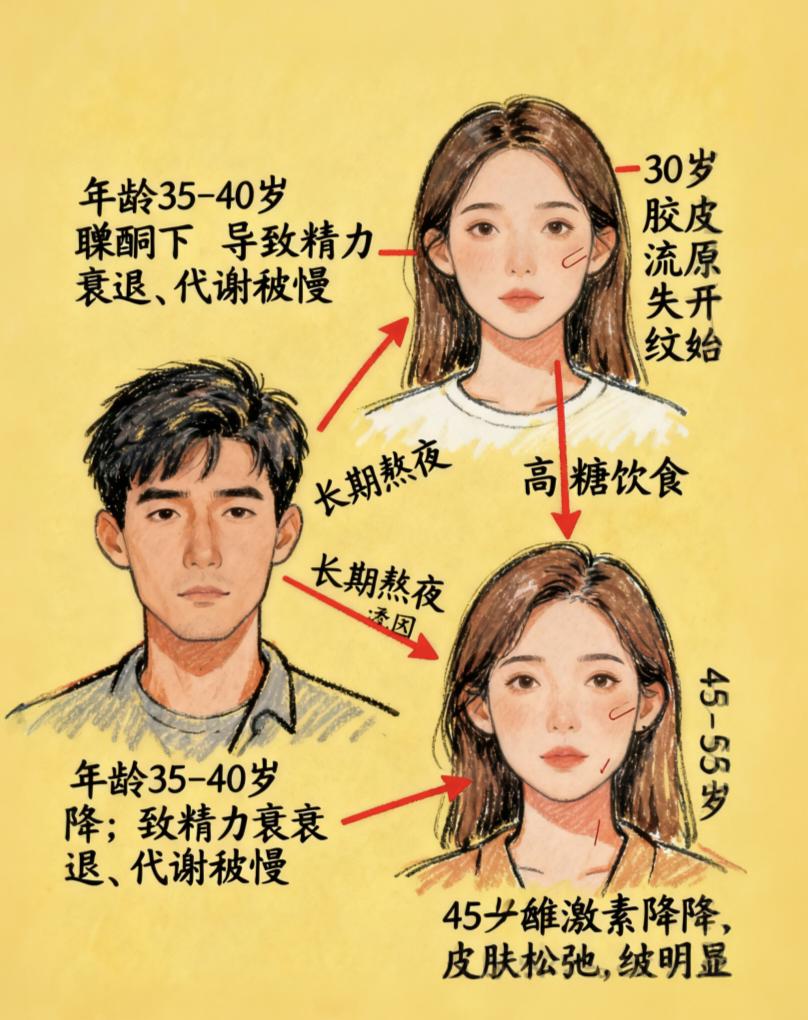 断崖式衰老真的会来！男女关键年龄藏着大不同
 
别觉得衰老是慢慢熬，断崖式衰老早
