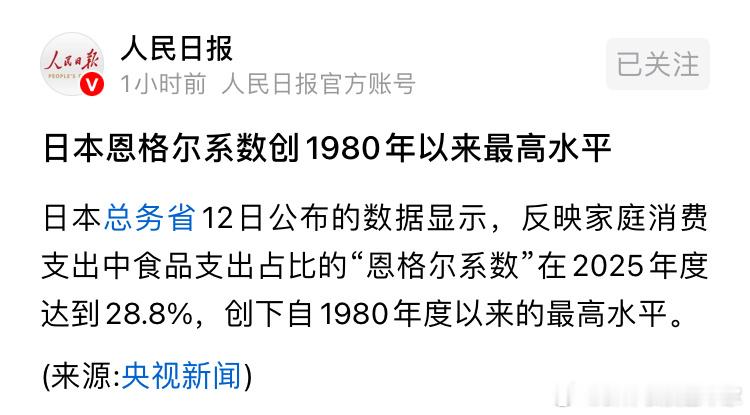 媒体报道日本恩格尔系数创1980年新高，查了一下2025年全球恩格尔系数比较高的