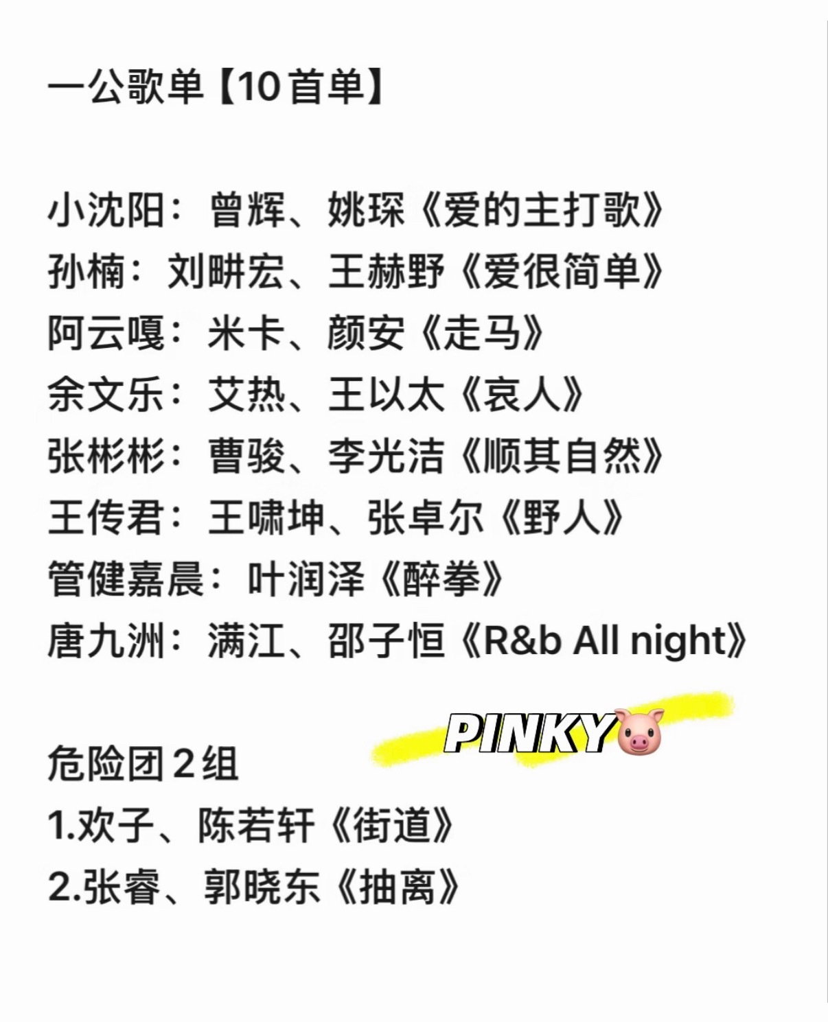 披荆斩棘的哥哥一公歌单和分组确定版你们觉得谁会淘汰 