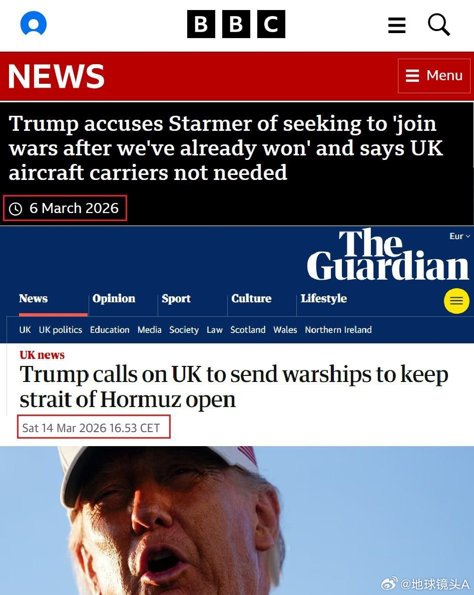 美以伊冲突 3月6日懂王鄙夷斯塔默试图”下山摘桃”，抨击大英这时候加入一场“美国