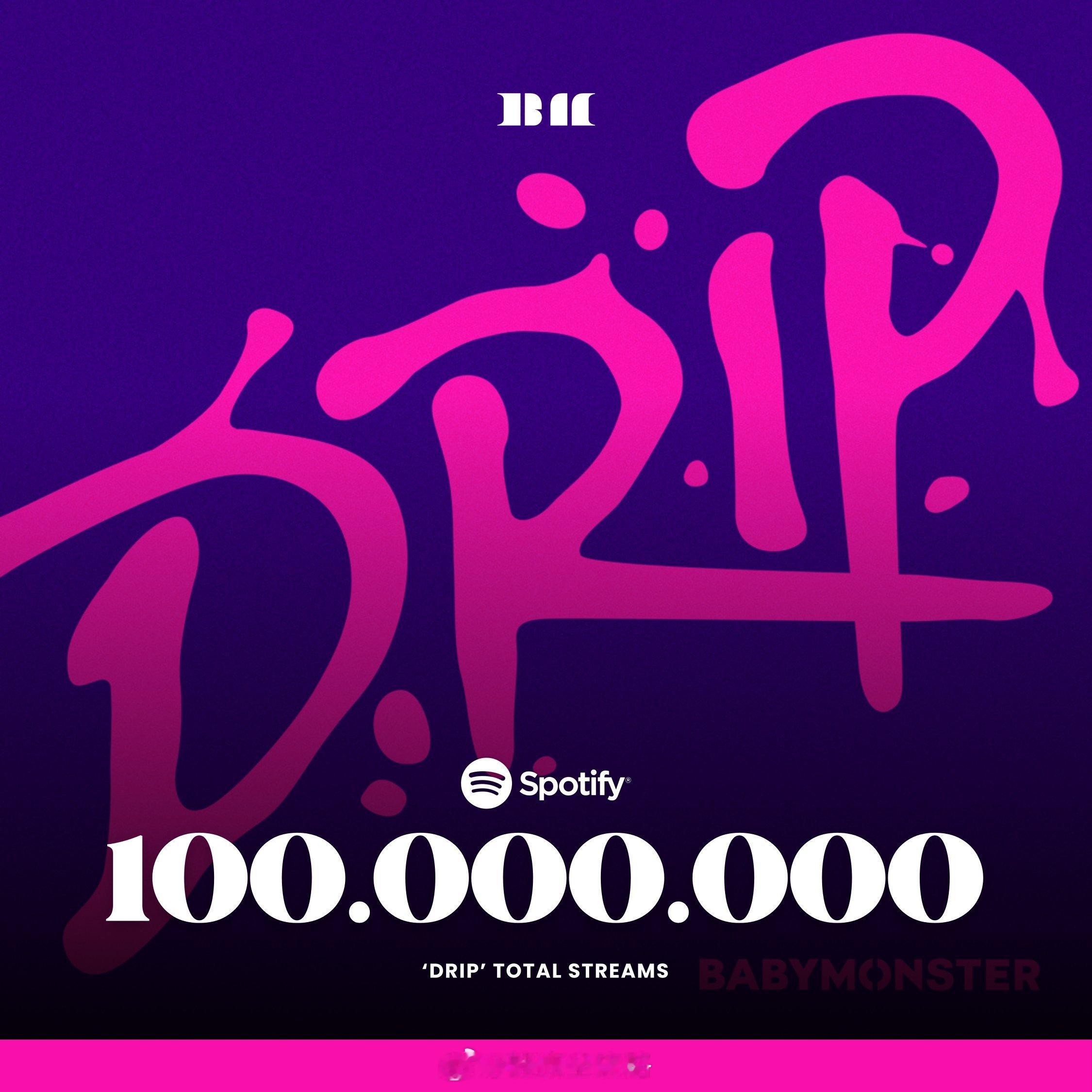 BABYMONSTER《DRIP》Spotify流媒突破1⃣亿 🎉成为组合达成