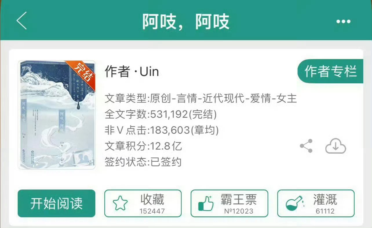 小说推荐：《阿吱，阿吱》 作者:uin简评：聪慧娇俏女主vs少年气满满男主，前世