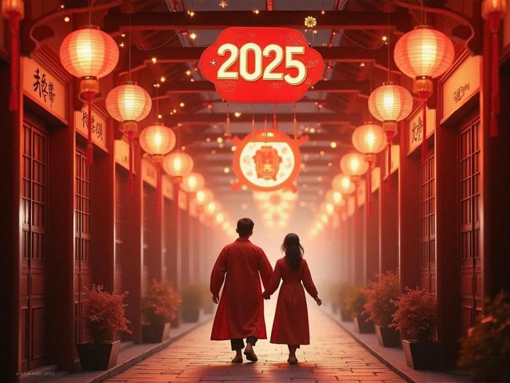 喜迎2025新年，繁华的城市街道还有宁静的乡村小镇，到处挂满了红灯笼和其他各种各