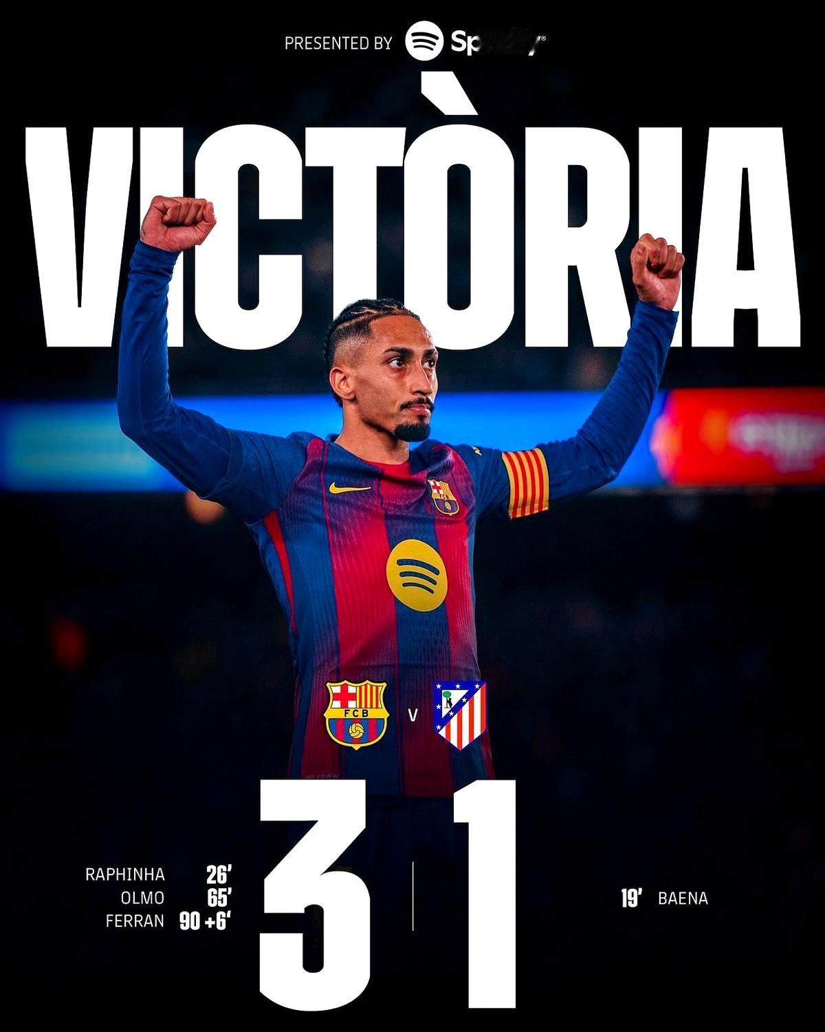 巴塞罗那在主场以3:1逆转马德里竞技，这场西甲第19轮的焦点战充分展现了红蓝军团