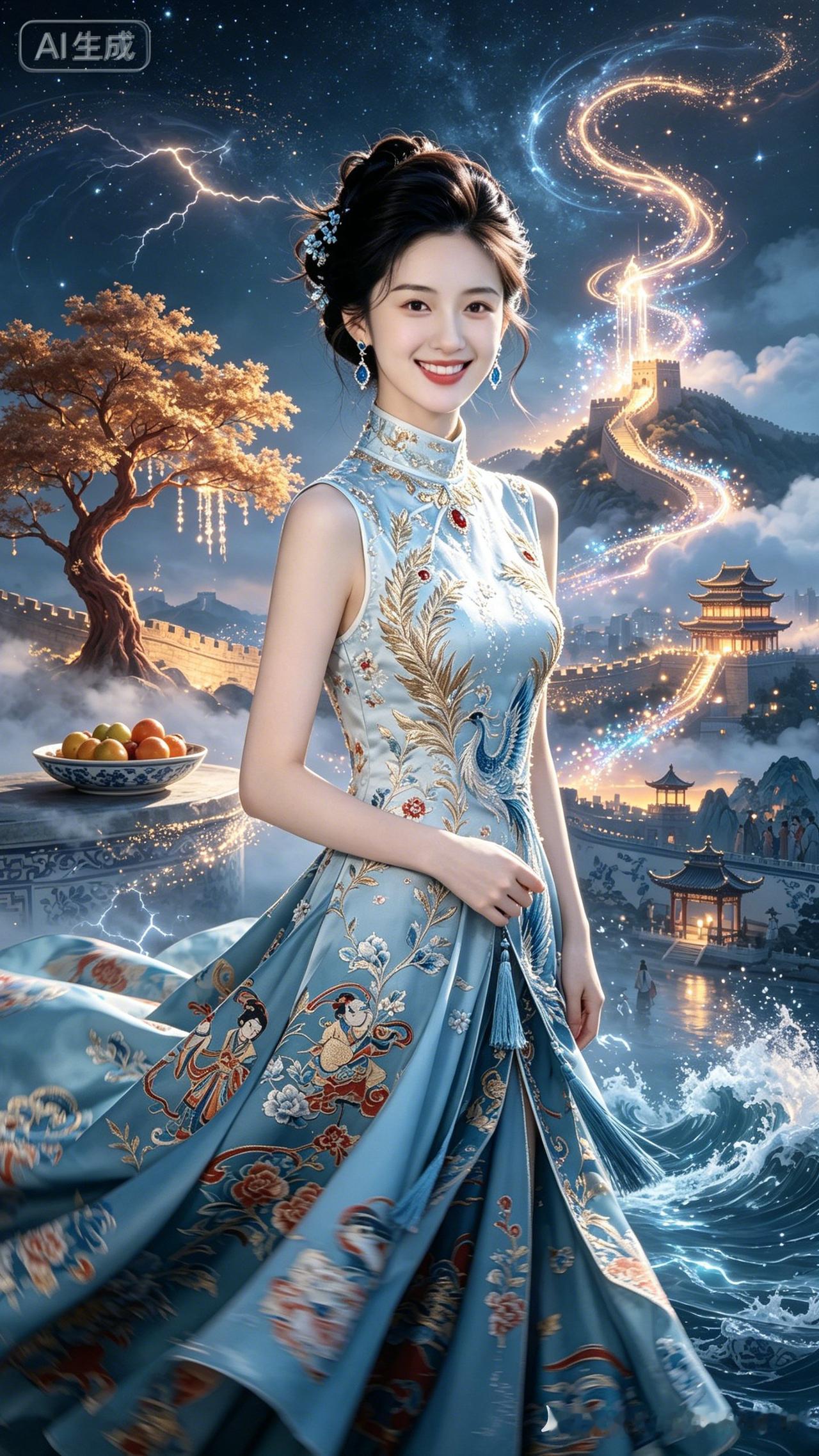 这是一位穿着华丽长裙的美丽女子。