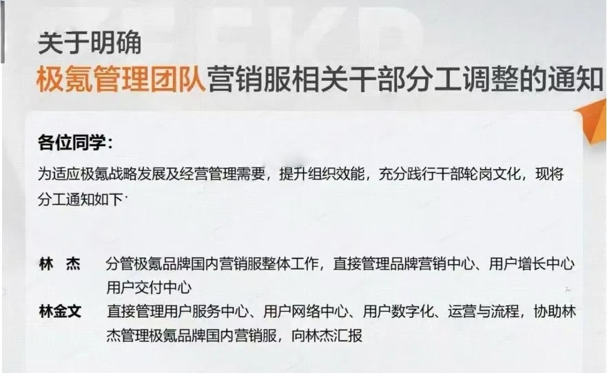 5月4日，极氪科技集团内部宣布了管理层调整情况，并通知：极氪科技集团副总裁、领克