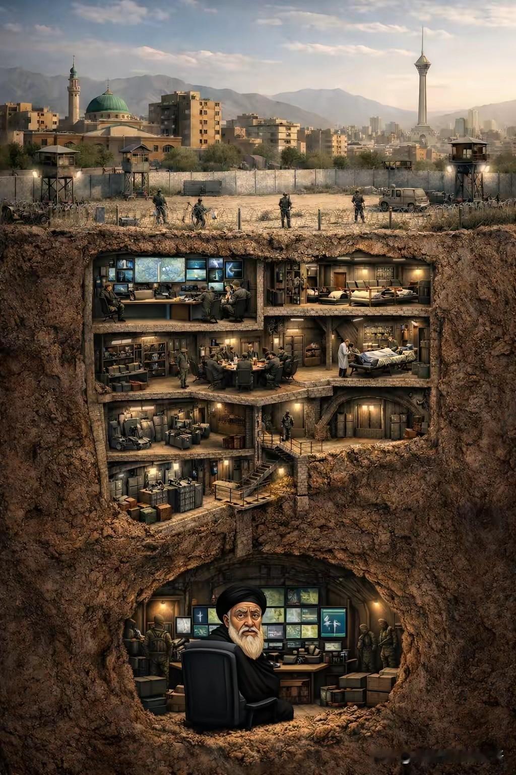 有媒体爆料，哈梅内伊已藏进地堡。

伊朗拥有核武器，本可以先发制人，站起主导权。