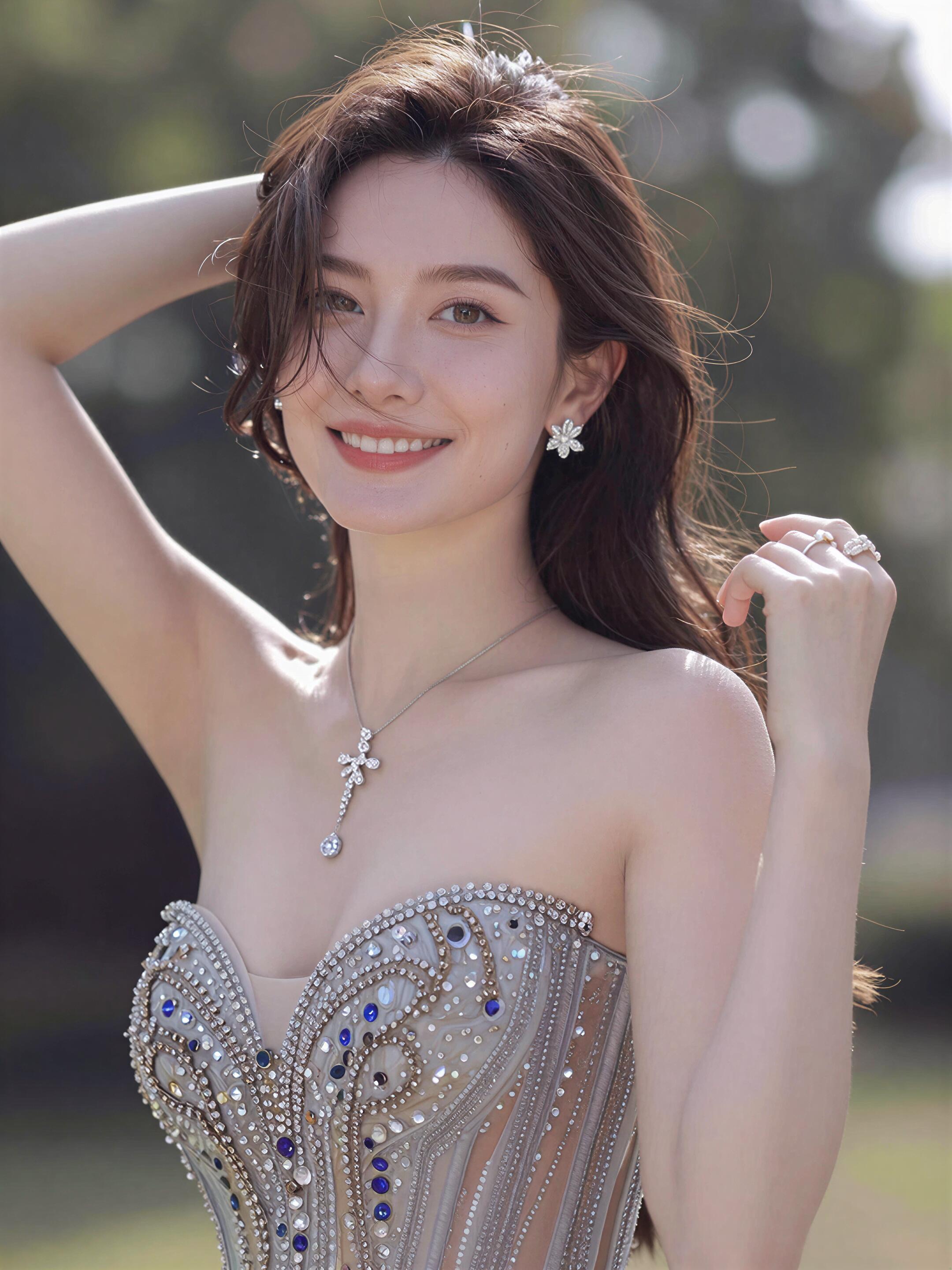 陈雅欣同款「星光解构裙」上身太绝了！低胸抹胸设计×透视薄纱，用蓝钻+水钻勾勒出「