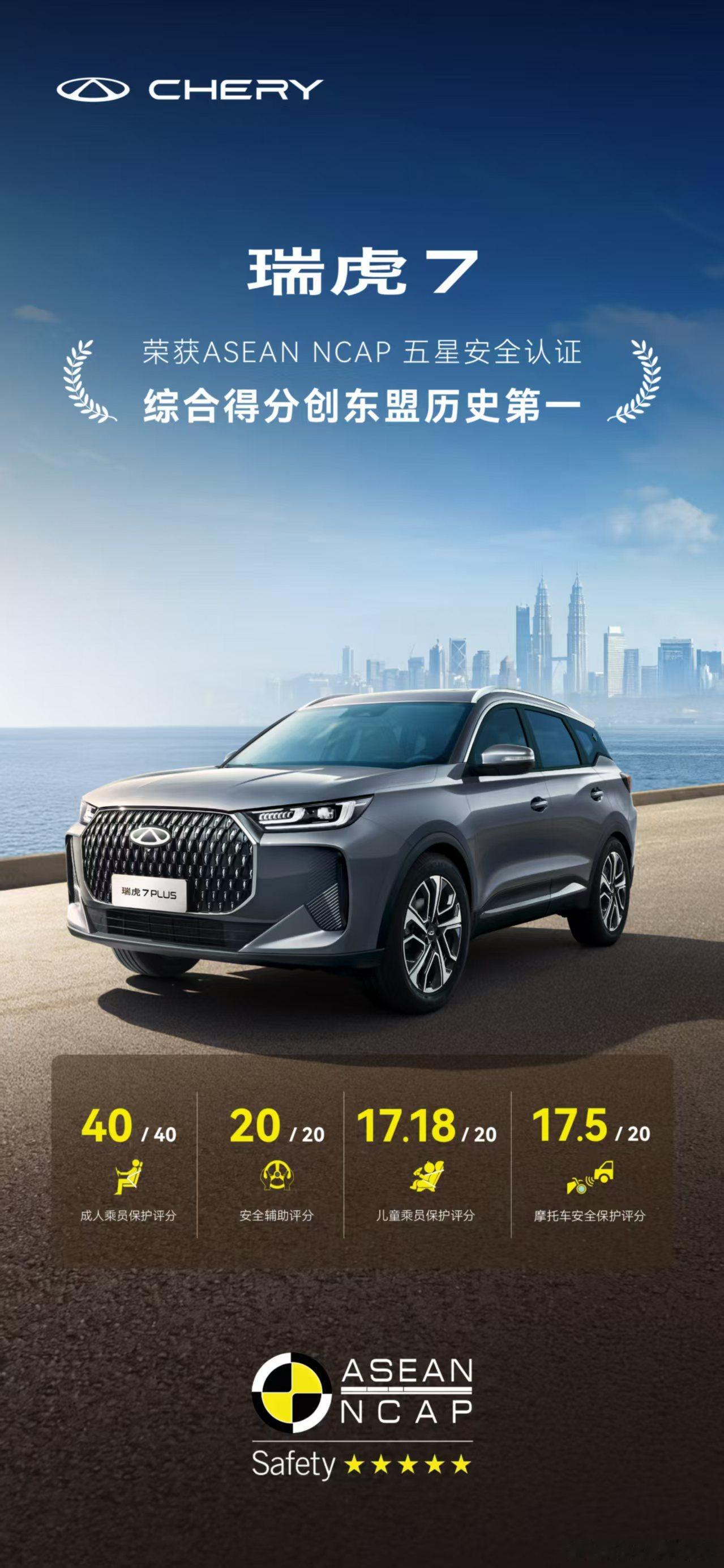 瑞虎7 PHEV狂揽五星认证，94.68分刷新机构13年最高分，还集齐中/澳/欧