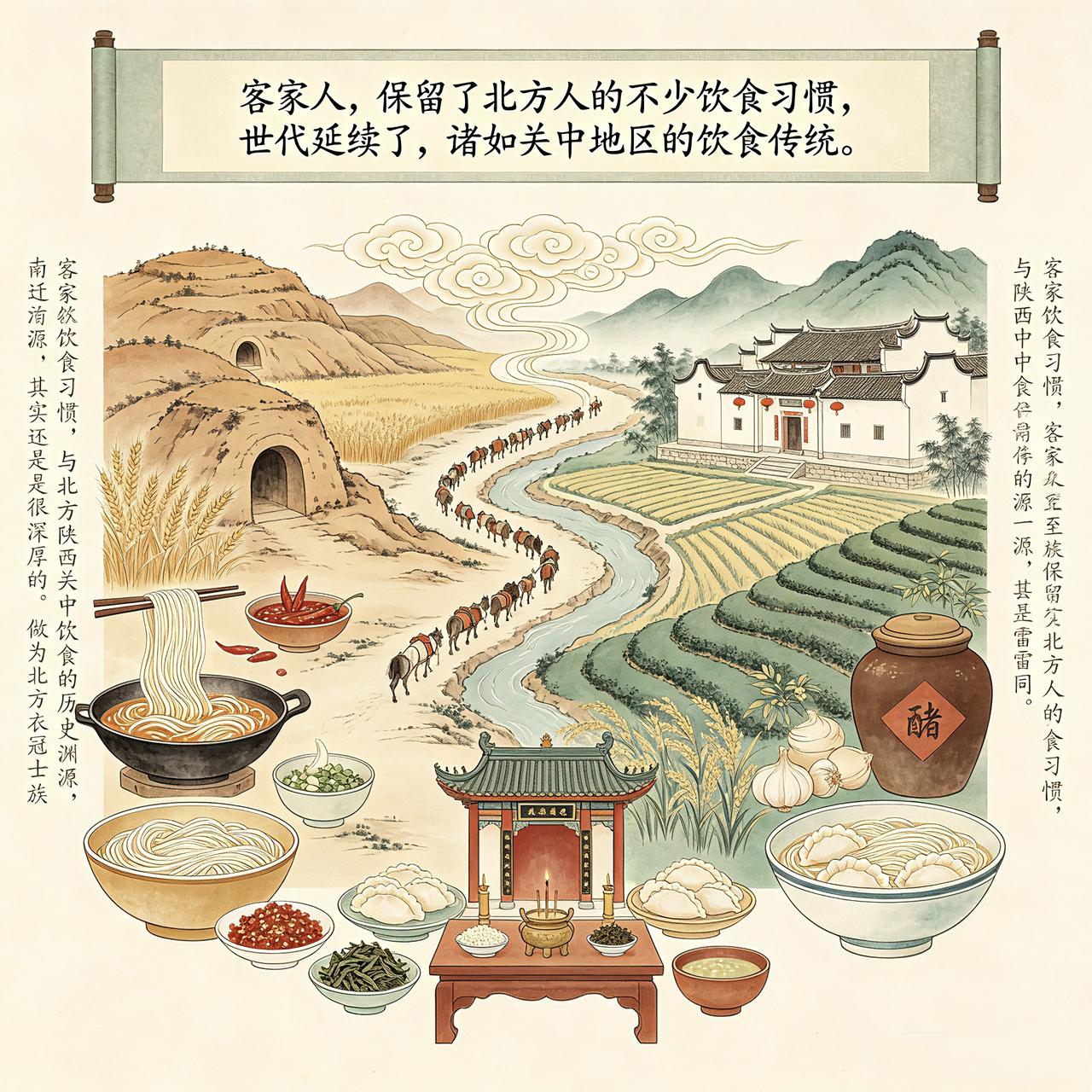 客家饮食习惯，与北方陕西（关中）饮食的历史渊源，其实还是很深厚的。
做为北方衣冠
