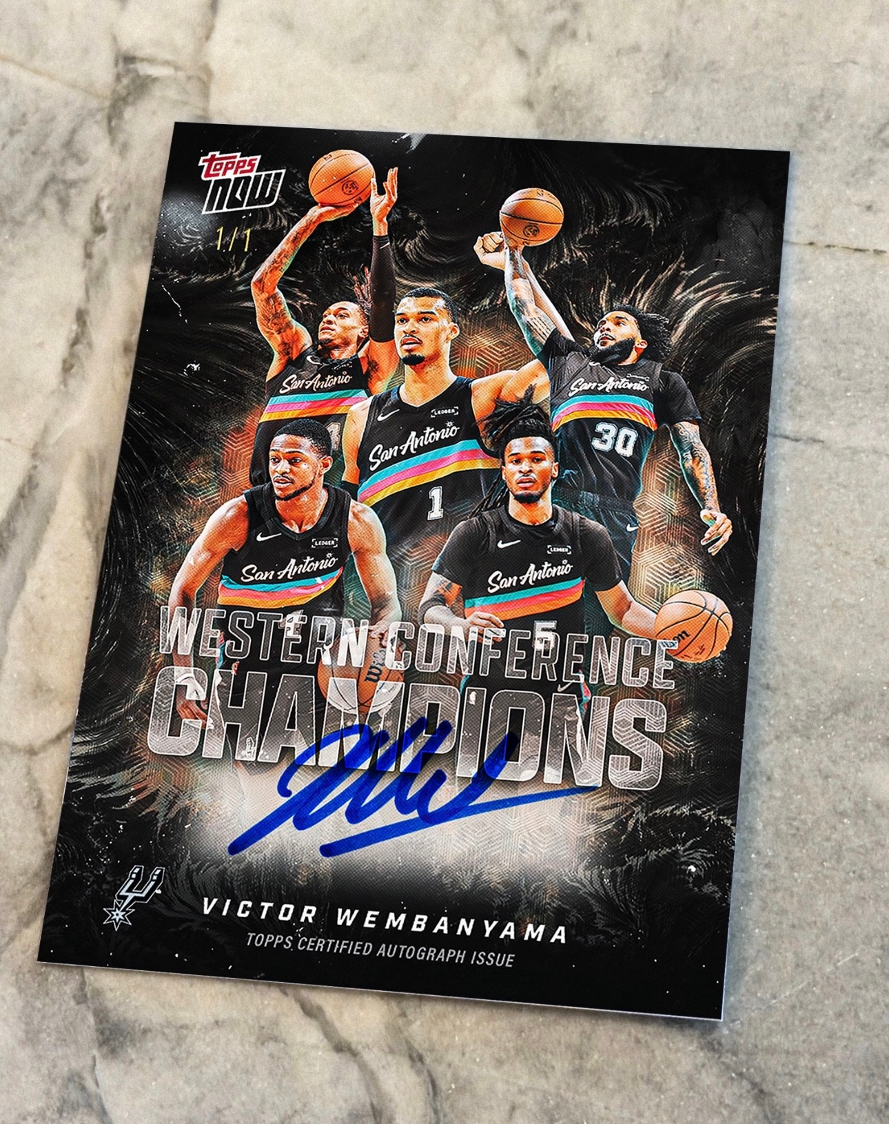 Topps Now 西决冠军全队签名1/1来自 马刺vs雷霆文班亚马球星卡