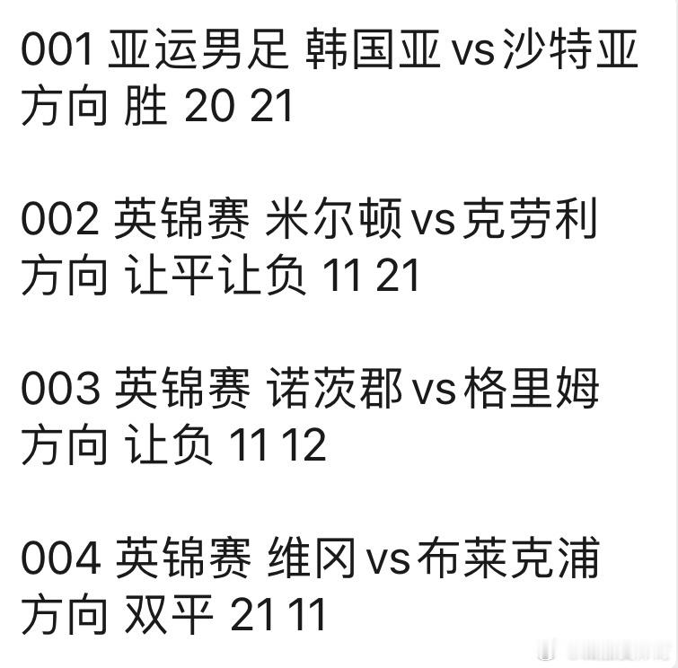 诚嘉今日扫盘⬇️⬇️⬇️英锦赛 米尔顿vs克劳利方向 让平让负 11 21英锦赛