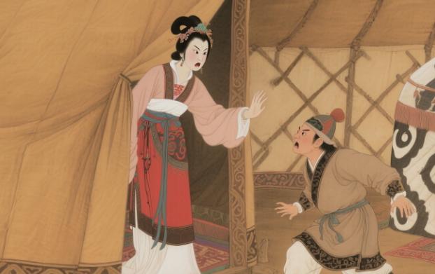 王昭君23岁时，丈夫刚去世，继子就冲进帐篷一把搂住她！王昭君瑟瑟发抖，给了他一巴